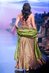 Shop_PUNIT BALANA_Green Chanderi Silk Print Bandhani Round Neck And Chevron Lehenga Set _at_Aza_Fashions