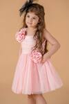 Shop_Darleen Kids Couture_Pink Net, Taffeta Fabric Flowers Daisy Sleeveless Dress _at_Aza_Fashions