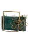Shop_NR By Nidhi Rathi_Green Cutwork Flower Resin Clutch Bag_at_Aza_Fashions