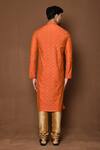 Shop_Aryavir Malhotra_Orange Kurta Raw Silk Embroidered Threadwork Patterned With Contrast Churidar_at_Aza_Fashions