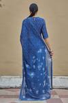 Shop_Vaayu_Blue Cotton Muslin Bloom Discharge Print Saree With Blouse_at_Aza_Fashions