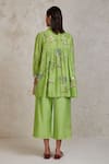 Shop_Sue Mue_Green Handwoven Pure Chanderi Embroidered Aari Sabi Shirt And Culottes Set _at_Aza_Fashions