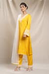 Shop_Sanjev Marwaaha_Yellow Modal And Tulle Embroidery Applique V Neck Floral Neckline Kurta Set _at_Aza_Fashions