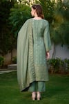 Shop_Safaa_Green Vegan Silk Woven Floral And Stripe Pattern Round Neck Ameera Kurta Set _at_Aza_Fashions