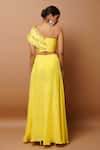 Shop_Ahi Clothing_Yellow Natural Crepe Hand Embroidered Zardosi One Shoulder Bustier And Palazzo Set _at_Aza_Fashions