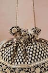 Shop_Amyra_Black Embroidery, Tassels Resham Flower Vine Potli Bag _at_Aza_Fashions