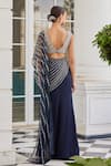 Shop_Charu and Vasundhara_Blue Blouse Silk Embroidery Bead Leaf Neck Soheila Pre-draped Saree With_at_Aza_Fashions