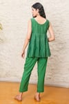 Shop_Tatwa_Green Chanderi, Viscose, Silk Embroidery Round Neck Pleated Top And Pant Set _at_Aza_Fashions