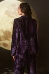 Shop_Dohr India_Purple Silk, Velvet, Organza Embroidery, Foil Printing Notched Lapel Suit Set _at_Aza_Fashions