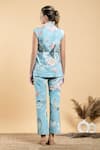 Shop_Divi by sonal khandelwal_Sky Blue Cotton Poplin Print Lotus Lapel Collar Nelumbo Top And Pant Set _at_Aza_Fashions