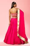 Shop_Quench A Thirst_Pink Modal Satin Embroidery Floral Scoop Neck Blouse And Lehenga Set _at_Aza_Fashions