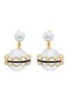 Shop_Isharya_White Pearl Amara Mirror Duo Drop Earrings_at_Aza_Fashions