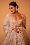 Shop_Pallavi Poddar_Ivory Organza Beads, Sequins Henna Crystal Embroidered Bridal Lehenga Set _at_Aza_Fashions