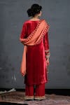 Shop_Soniya G_Red Pure Micro Velvet V Neck Neckline Embroidered Kurta Palazzo Set _at_Aza_Fashions