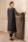 Shop_Tarun Tahiliani_Black Kurta- Chinese Silk Printed And Kashida Work Kurta Set_at_Aza_Fashions