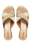Shop_Kkarma Accessories_Gold Embroidery Devika Criss Cross Platform Wedges _at_Aza_Fashions