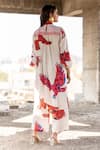 Shop_Pooja-Keyur_White Satin Bomber Print Eagle High Neck Collar Bloom Kurta With Pant  _at_Aza_Fashions