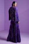 Shop Parul Gandhi Purple Satin, Organza, Cotton Sequins, Embellished Cape Sleeve Jacket Pant Set at Aza Fashions Shop_Parul Gandhi_Purple Satin, Organza, Cotton Sequins, Embellished Cape Sleeve Jacket Pant Set _at_Aza_Fashions