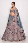 Shop_Pallavi Poddar_Blue Tulle Sequins, Beads, Embroidery Asymmetric Gama Mirror Bridal Lehenga Set _at_Aza_Fashions