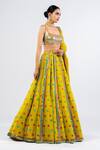 Shop_Vvani By Vani Vats_Green Georgette, Satin Sequins, Mirrors Square Neck Floral Pattern Lehenga Set _at_Aza_Fashions
