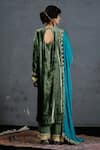 Shop_Soniya G_Green Pure Micro Velvet Embroidery Sequin And Thread Round Kurta Palazzo Set _at_Aza_Fashions