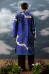 Shop_SAKSHAM & NEHARICKA_Blue Silk Dupion Printed And Hand Embroidered Abstract & Straight Kurta _at_Aza_Fashions