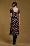 Shop_Ritu Kumar_Black Silk Velvet Floral Square Neck Midi Dress _at_Aza_Fashions