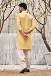 Shop Charkhee Yellow Chanderi, , Satin Full Sleeve Pathani Kurta And Salwar Set at Aza Fashions Shop_Charkhee_Yellow Chanderi, , Satin Full Sleeve Pathani Kurta And Salwar Set _at_Aza_Fashions