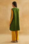 Shop_Taisha_Green Silk, Mohair Embroidery, Beads, Handwoven Reversible Jacket Kurta Set _at_Aza_Fashions