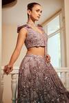 Shop Adaara Couture Purple Silk, Net Embroidery, Sequins, Beads V-neck Blouse Bridal Lehenga Set at Aza Fashions Shop_Adaara Couture_Purple Silk, Net Embroidery, Sequins, Beads V-neck Blouse Bridal Lehenga Set _at_Aza_Fashions