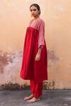 Shop_Avaasya Jaipur_Red Cotton, Silk Gota Patti V-neck V Anarkali And Pant Set _at_Aza_Fashions