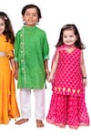Shop_Vivedkids_Pink Chiffon, Cotton Embroidery, Gota Patti, Bandhani Print Kurta Sharara Set _at_Aza_Fashions