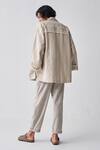 Shop_THREE_Beige Handwoven Cotton Striped Jacket _at_Aza_Fashions