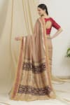 Shop_Surendri_Beige Kotadoria Printed Floral Round Block Saree With Blouse _at_Aza_Fashions