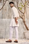 Shop_Charkhee_Off White Dobby Cotton Solid Mandarin Collar Short Kurta _at_Aza_Fashions