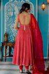 Shop_Anjana Bohra_Red Handcrafted Bandhani Embroidery Marodi Square Pattern Anarkali Set _at_Aza_Fashions