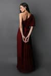 Shop_Swatee Singh_Maroon Georgette Solid One Shoulder Pleated Hem Gown _at_Aza_Fashions