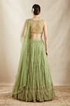 Shop_Astha Narang_Green Nylon, Net, Crepe Embroidery, Sequins, Cut Botanical Bridal Lehenga Set _at_Aza_Fashions