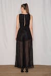 Shop_AMRTA by GUNEET KONDAL_Black 98% Viscose Georgette 2% Metallic Yarn Round Front Cut Out Jumpsuit _at_Aza_Fashions