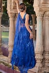 Mehak Murpana_Blue Crepe Embroidered Sequin Plunge V Neck Bridal Lehenga Set _Online_at_Aza_Fashions