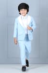 Shop_The Little Celebs_Blue Crepe, Satin, Cotton Ice Shawl Lapel Tuxedo Set _at_Aza_Fashions