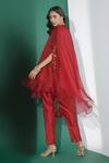 Shop_Seeaash_Red Organza Embroidered Sequin Beads One Layered Asymmetrical Cape And Pant Set _at_Aza_Fashions