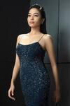 Shop_Rohit Gandhi + Rahul Khanna_Blue Tulle, Canvas Crystals Scoop Neck Galaxy Beaded Gown _at_Aza_Fashions