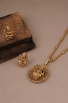 Buy_Smars Jewelry_Gold Plated Carved Goddess Lakshmi Pendant Necklace Set_at_Aza_Fashions
