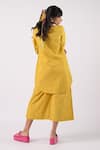 Shop_Tussah by Siddhi Shah_Yellow Cotton Threadwork Round Front Flap Tunic With Culottes  _at_Aza_Fashions