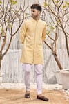 Shop_Charkhee_Off White Kurta  Dobby Cotton Solid Full Sleeve Short And Salwar Set _at_Aza_Fashions