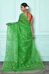 Shop_Samyukta Singhania_Green Silk Cotton Floral Pattern Jamdani Saree _at_Aza_Fashions