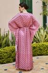 Shop_Karaj Jaipur_Pink Gazi Silk And Embroidery Floral V Neck Kaftan_at_Aza_Fashions