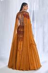 Shop_Dolly J_Yellow Organza Embroidery And Print Bugle Ekiya Love Border Cape Lehenga Set _at_Aza_Fashions
