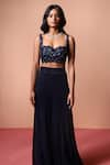 Shop_Soha by Harleen and Sona_Blue Bustier Silk Embroidered Crystal Sweetheart Neck Embellished With Palazzo _at_Aza_Fashions